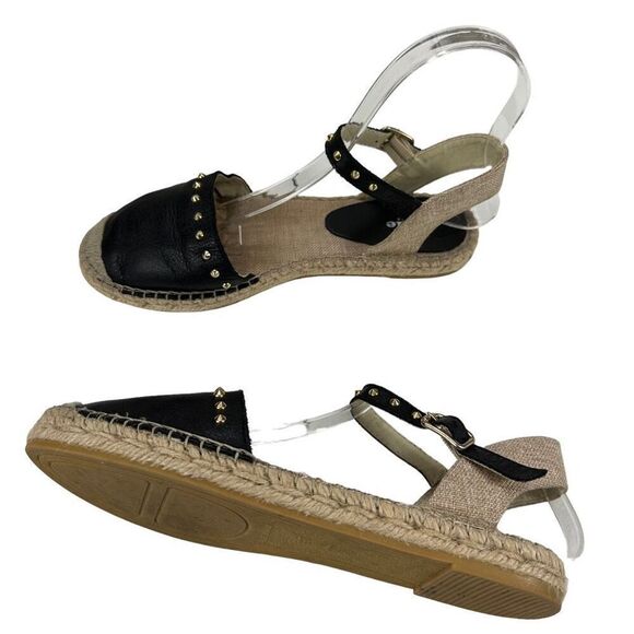 Dune London Joka Black Leather Studded Flat Espadrille ￼Sandals Women’s Size 6 ( - Picture 3 of 8